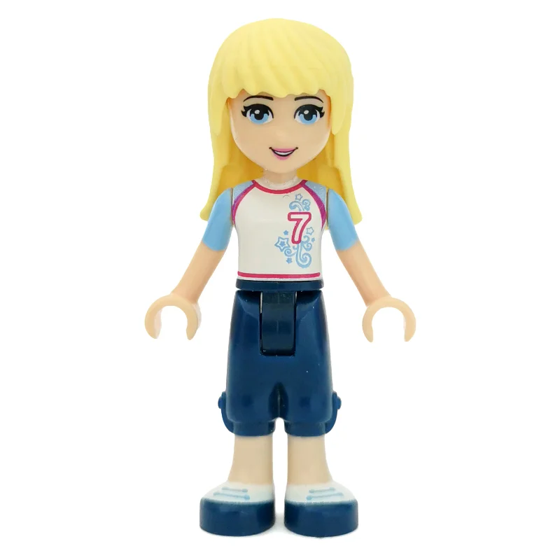 Stephanie - White Jersey, Dark Blue Trousers