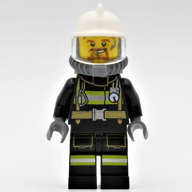 Ed, Black Fire Suit with Gauge and Straps, White Helmet, Breathing Apparatus, Airtanks, Goatee Beard