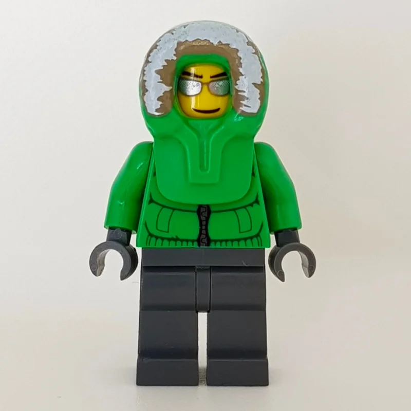 Man, Green Jacket, Dark Bluish Gray Legs, Hood, Silver Sunglasses