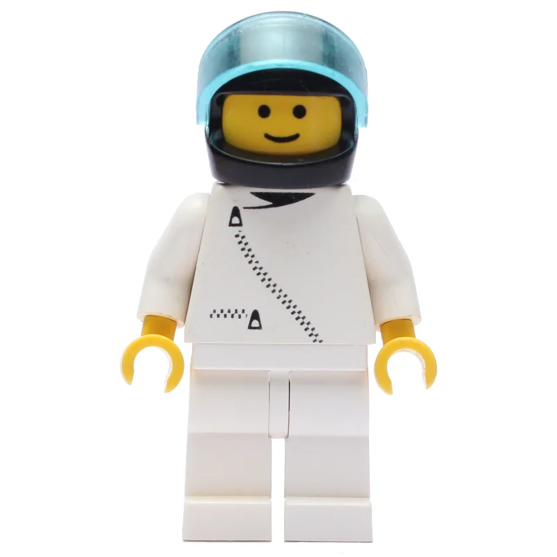 Racer, White Jacket with Zipper, Black Helmet with Visor