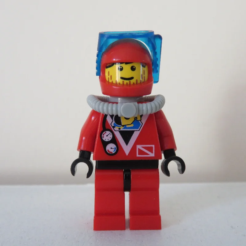Diver, Man, Red Wetsuit, Red Helmet with Mask, Airtank, Stubble