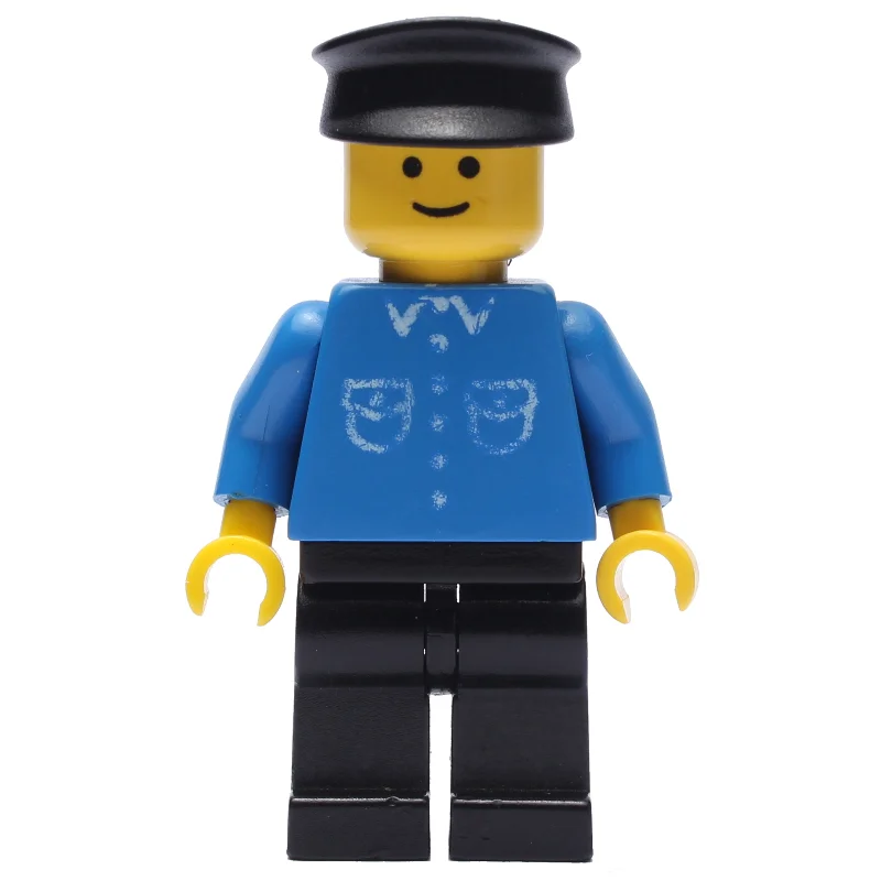 Man, Blue Shirt with Buttons and Pockets, Black Legs, Black Hat