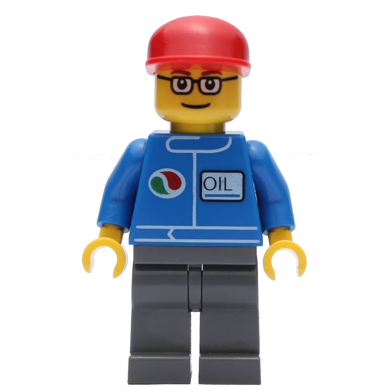 Mechanic, Blue Jumpsuit with Octan Logo, Dark Bluish Gray Legs, Red Cap, Glasses