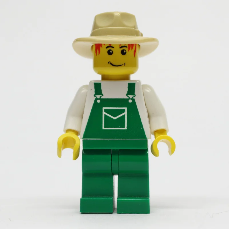 Man, Green Overalls, Tan Wide Brim Hat