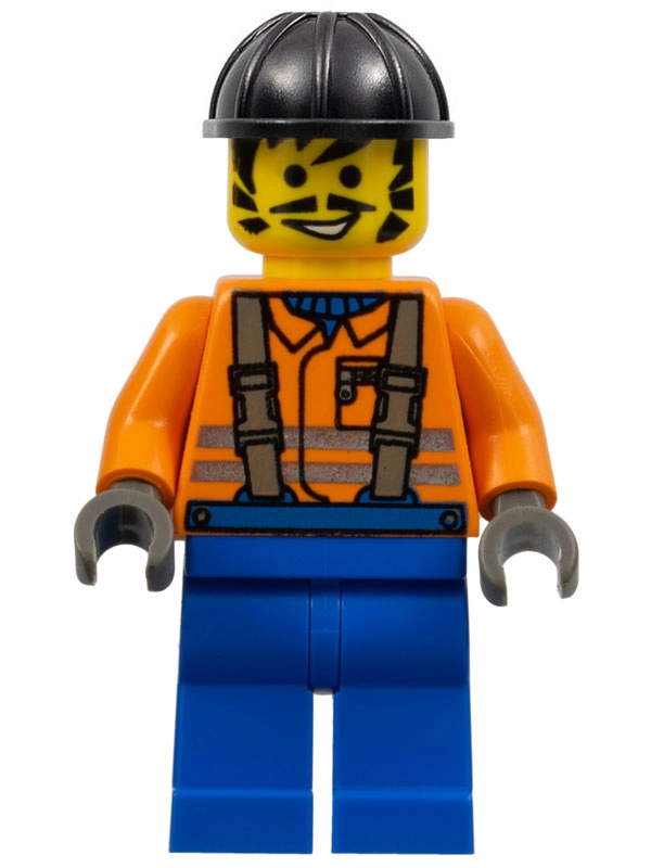 Dave - Construction Worker, Orange Jacket with Suspenders, Black Hard Hat, Moustache and Sideburns