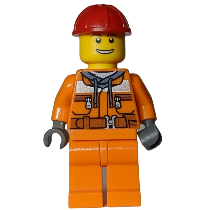 Construction Worker, Safety Jacket over Hoodie with Belt, Orange Legs, Red Hard Hat