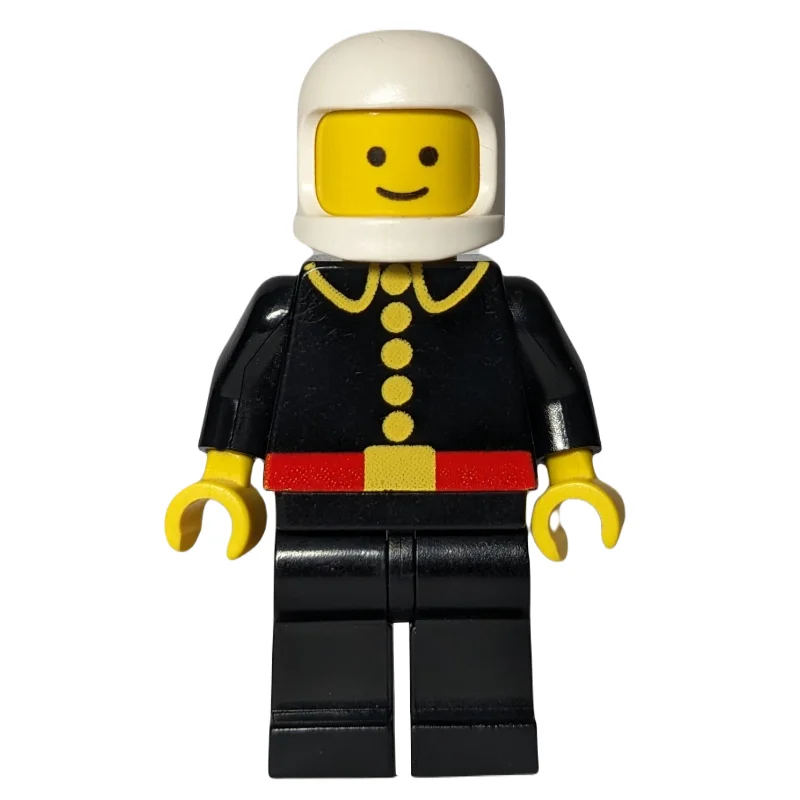 Fireman, Classic, Black Fire Jacket with Red Belt and Buttons, White Helmet (3842b Helmet)