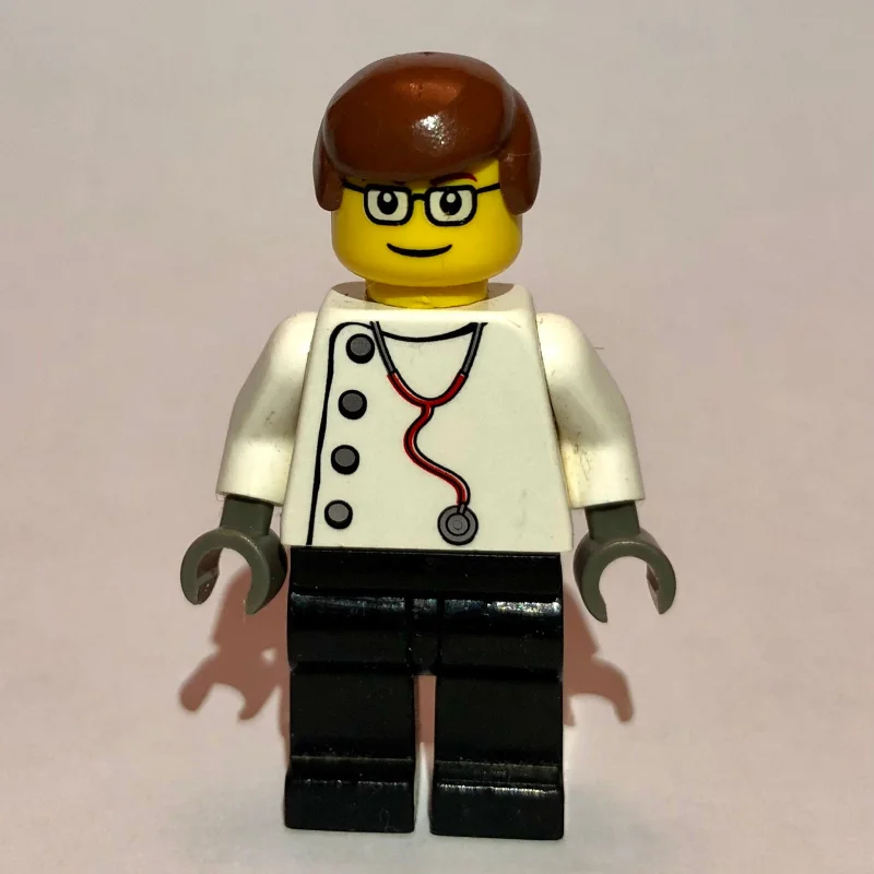 Doctor, White Shirt with Stethoscope and Side Buttons, Reddish Brown Hair, Glasses