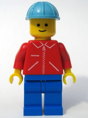 Man, Red Jacket with Zipper and Pockets, Maersk Blue Hard Hat