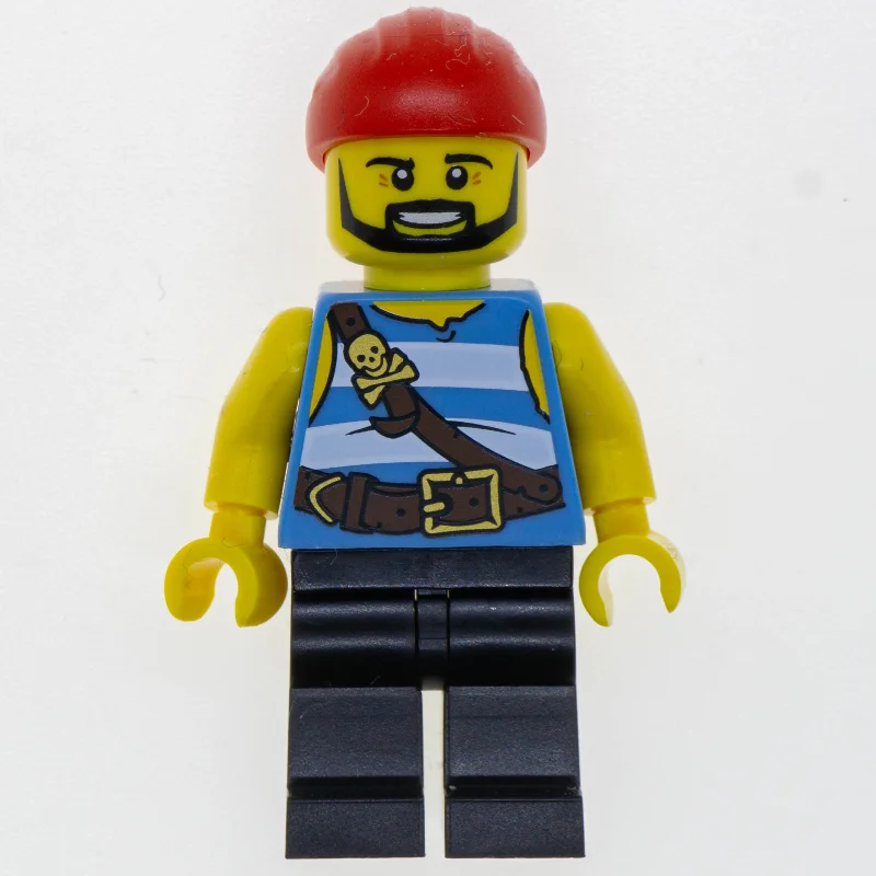 Pirate - Medium Blue Stripes, Black Legs, Red Bandana