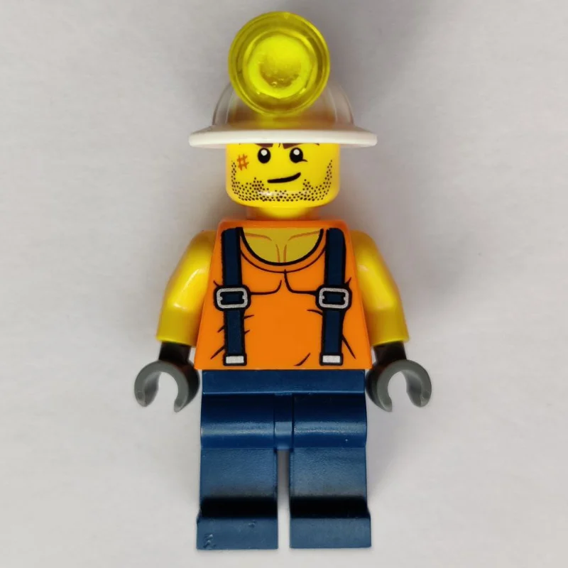 Miner, Orange Vest with Suspenders, Mining Hat, Stubble and Scar
