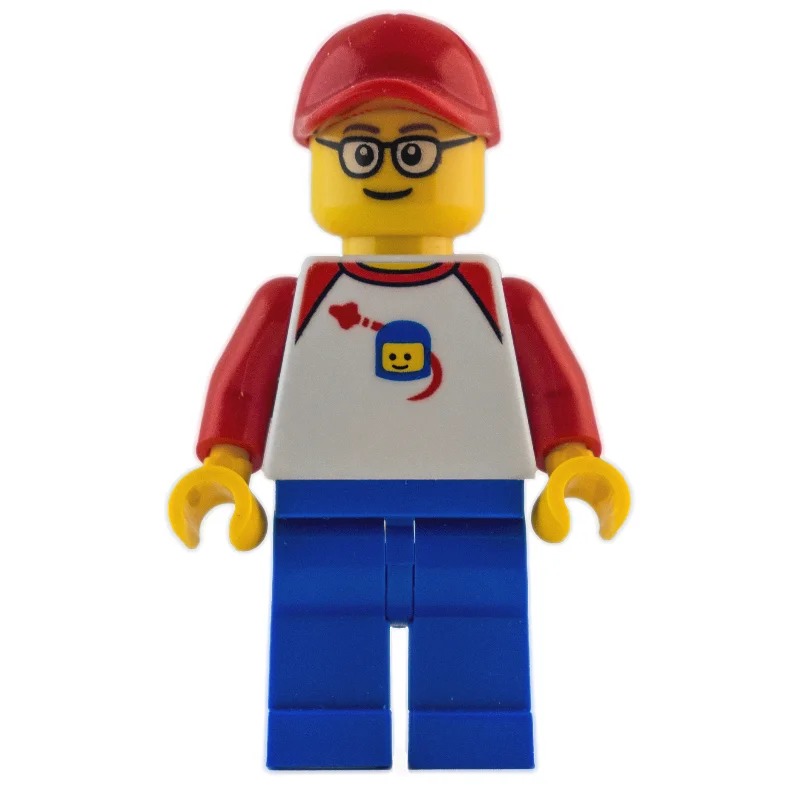 Man - White Torso, classic Space Logo, Blue Legs, Red Cap