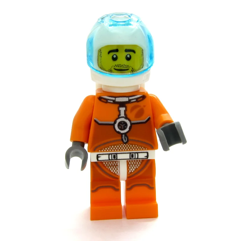 Astronaut - Orange Torso and Legs, White Helmet, Trans-Light Blue Visor, Beard
