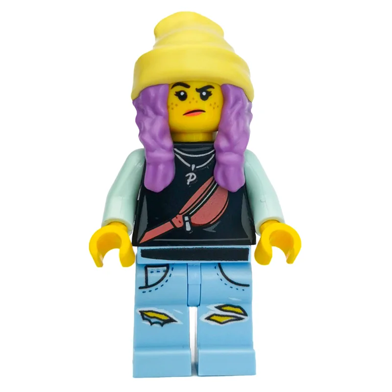 Parker L. Jackson, Black Top, Bright Light Yellow Beanie Hat, Medium Lavender Hair