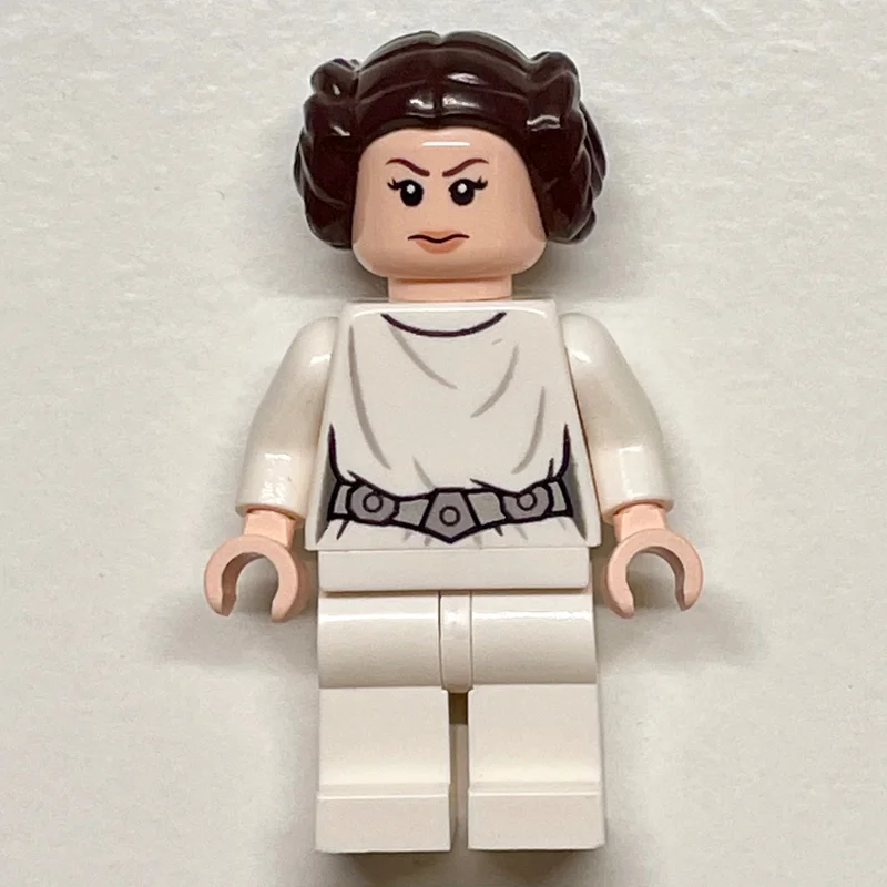 Princess Leia, White Robe, Dark Brown Hair, Decorative Belt, Dual Sided Head Closed Mouth / Smile