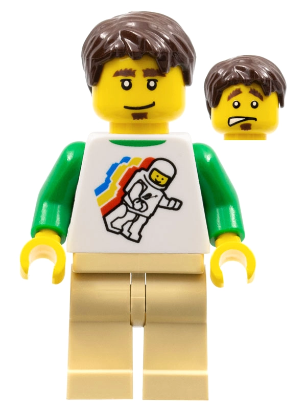 Man, Floating Classic Spaceman on Shirt, Tan Legs