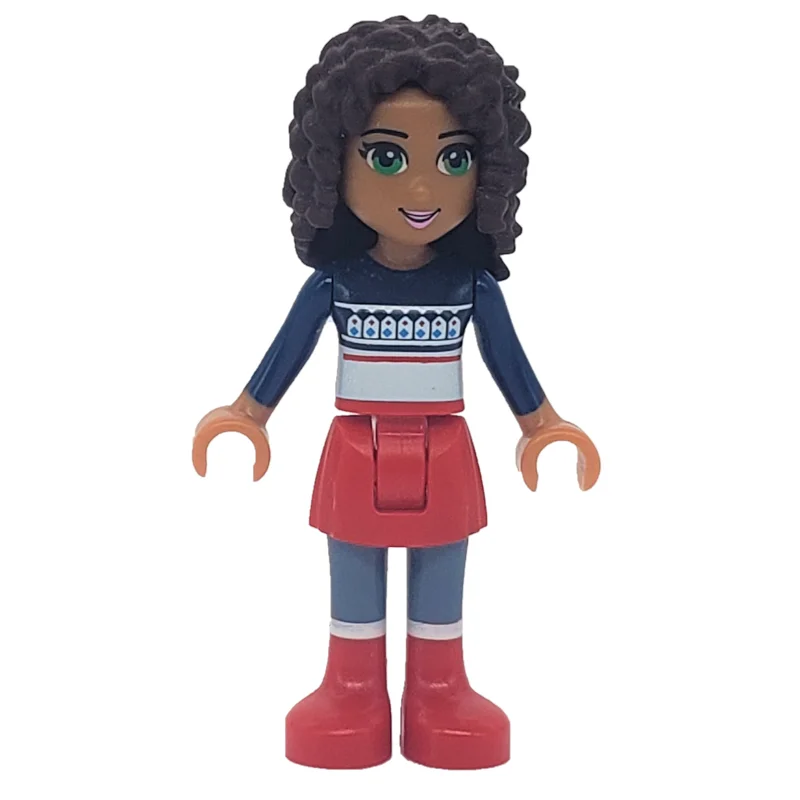 Andrea - Dark Blue Christmas Sweater, Red Skirt