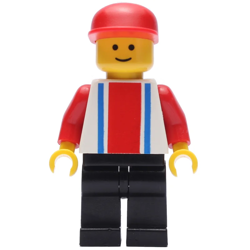 Man - White Torso with Blue/Red Stripes, Black Legs, Red Cap