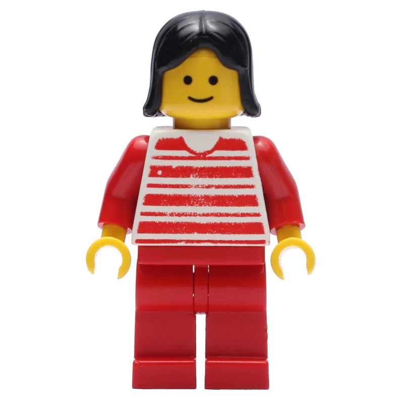 Woman - Red and White Striped Shirt, Red Legs, Black Hair (3626b Head)