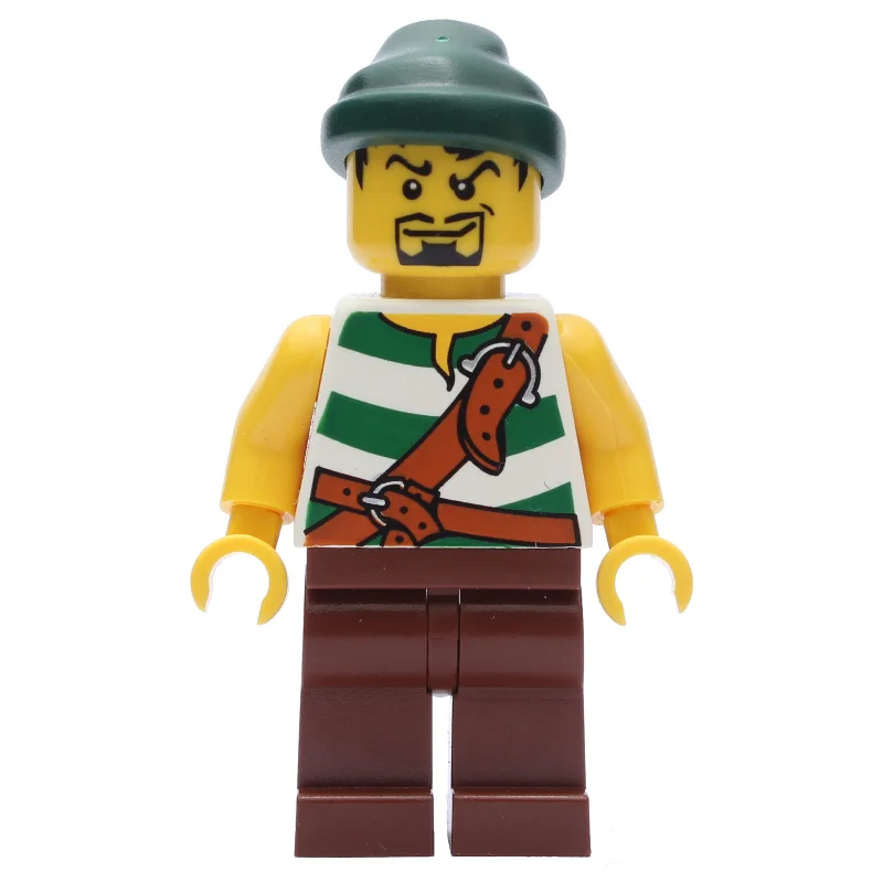 Pirate - Green Stripes, Reddish Brown Legs, Dark Green Bandana, Black Beard