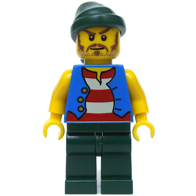 Pirate - Blue Vest, Dark Green Legs, Dark Green Bandana, Long Moustache