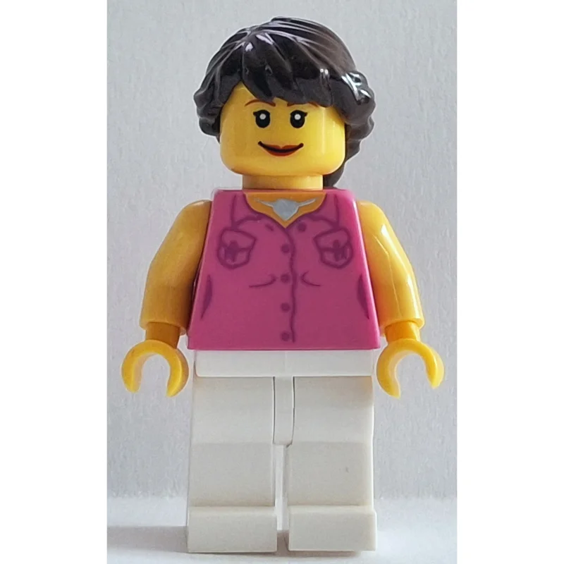 Female, Dark Pink Vest and Necklace, White Legs, Dark Brown Hair French Braided