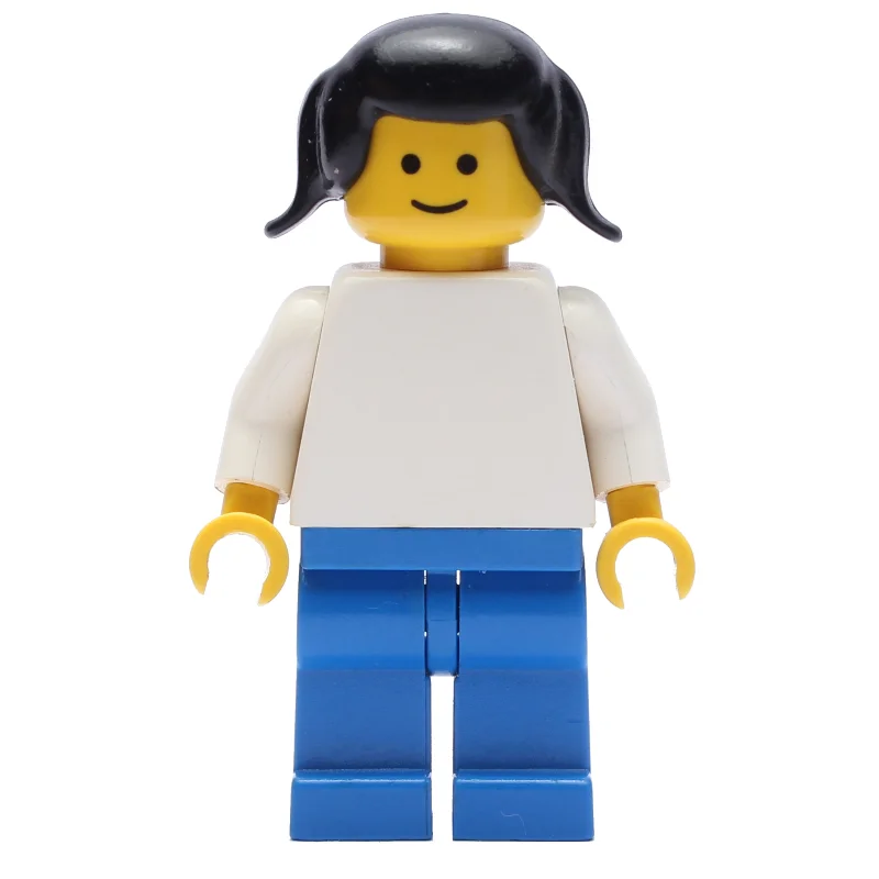 Female, Plain White Torso and Blue Legs, Black Pigtails Hair