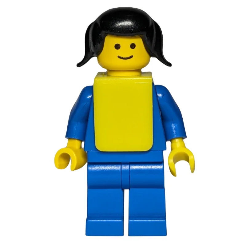 Female, Plain Blue Torso and Legs, Black Pigtails Hair, Yellow Bib