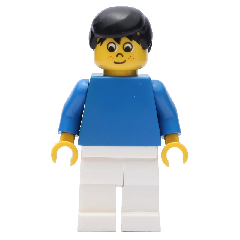 Soccer Player Blue Torso, White Legs, Black Hair, Freckles