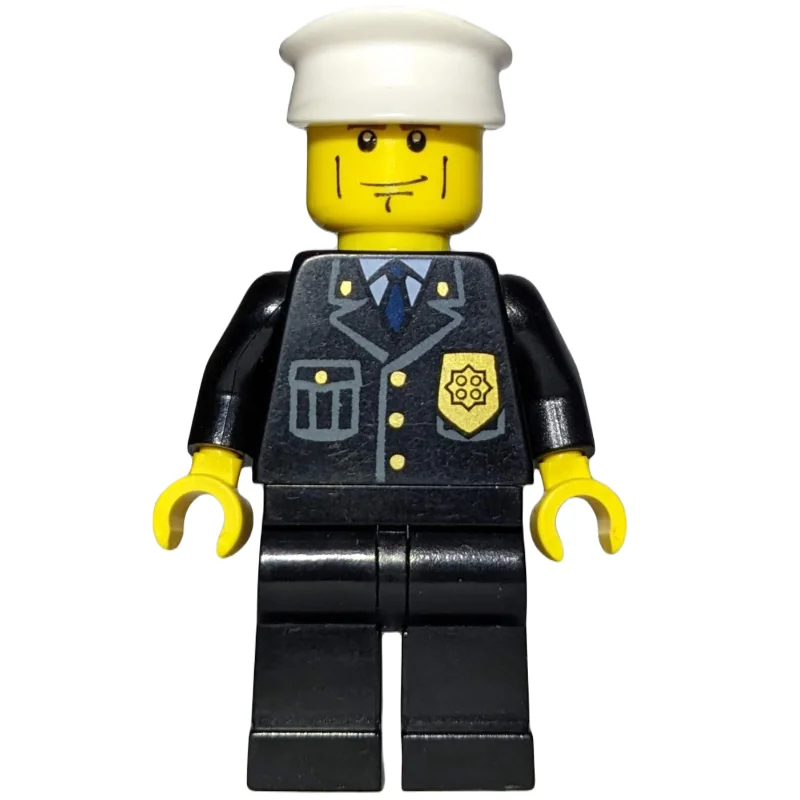 Policeman, Black Suit with Badge, White Hat, Cheek Lines, Brown Eyebrows