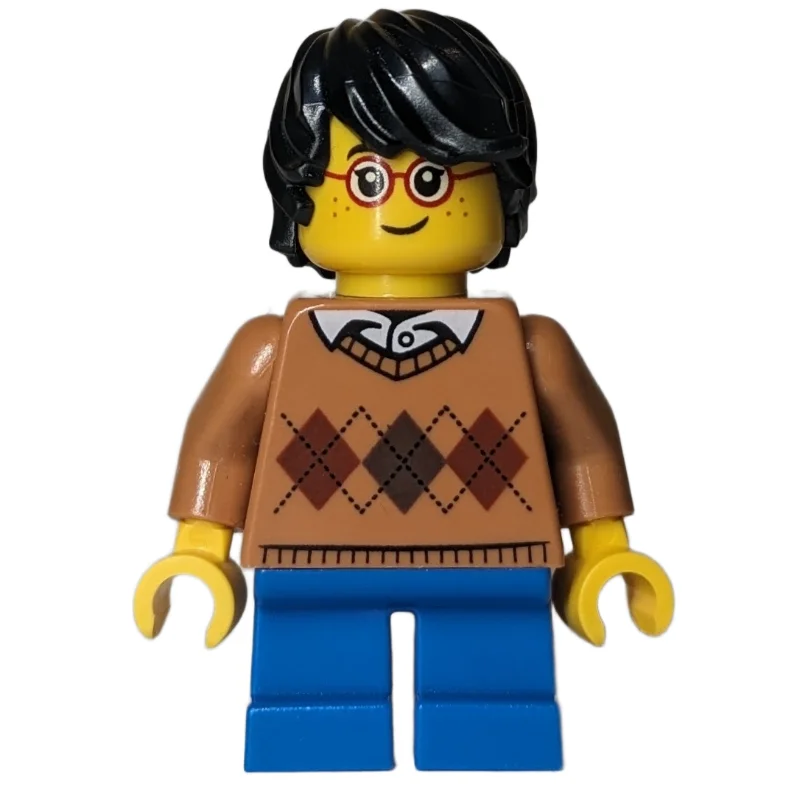 Boy, Argyle Sweater, Short Blue Legs, Glasses