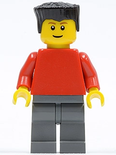 Man - Red Torso, Dark Grey Legs, Black Hair