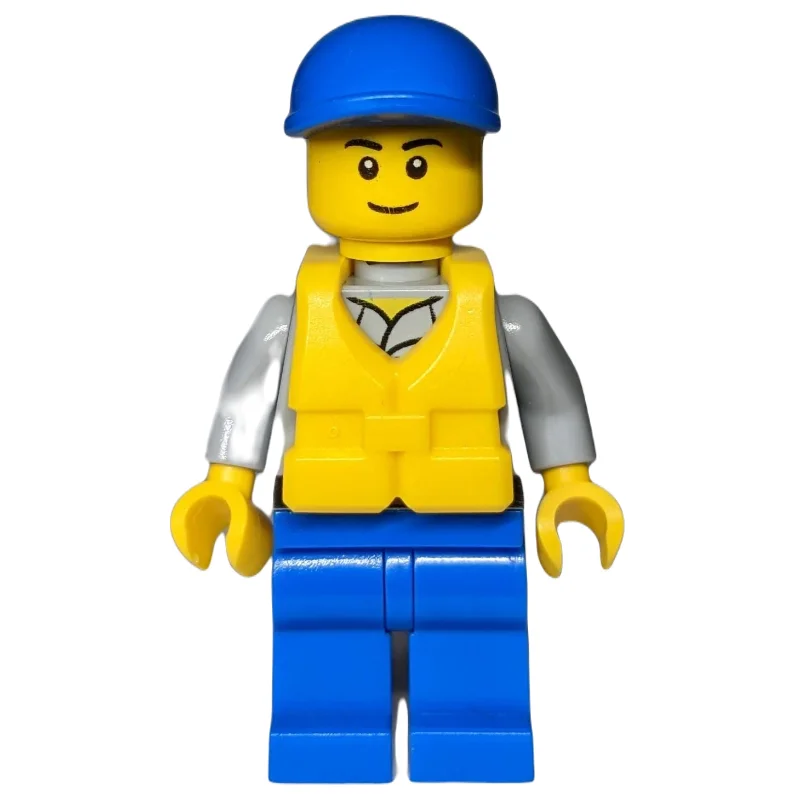 Coast Guard, Light Bluish Gray Shirt with Badge, Blue Cap, Yellow Life Vest