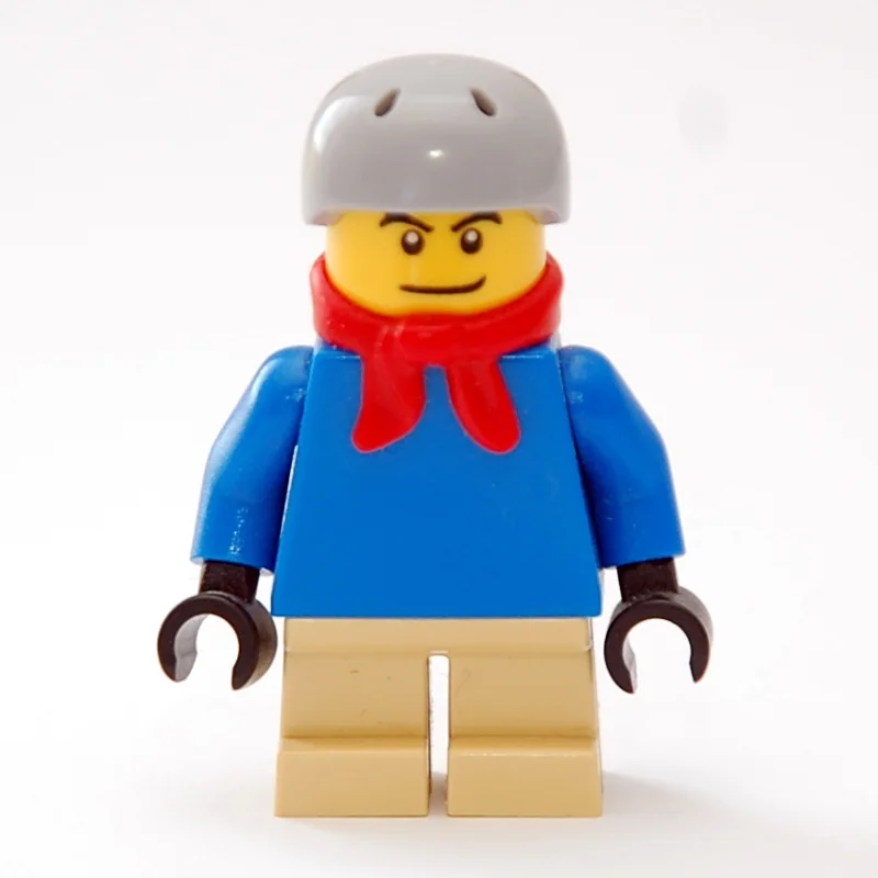 Boy, Plain Blue Torso, Short Tan Legs, Red Scarf, Helmet