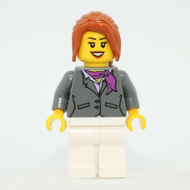 Woman, Dark Bluish Gray Jacket with Magenta Scarf, White Legs, Dark Orange Hair