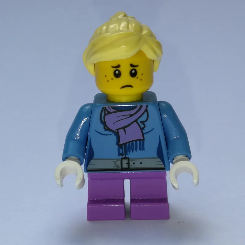 Girl, Medium Blue Jacket with Medium Lavender Scarf, Short Medium Lavender Legs, Bright Light Yellow Hair