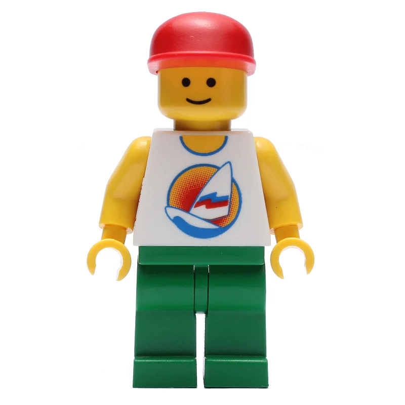 White Torso with Surfboard, Green Legs, Red Cap (3626b Head)
