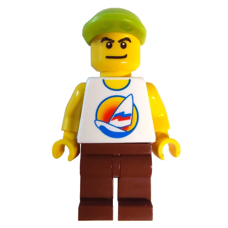 White Torso with Surfboard, Reddish Brown Legs, Lime Cap