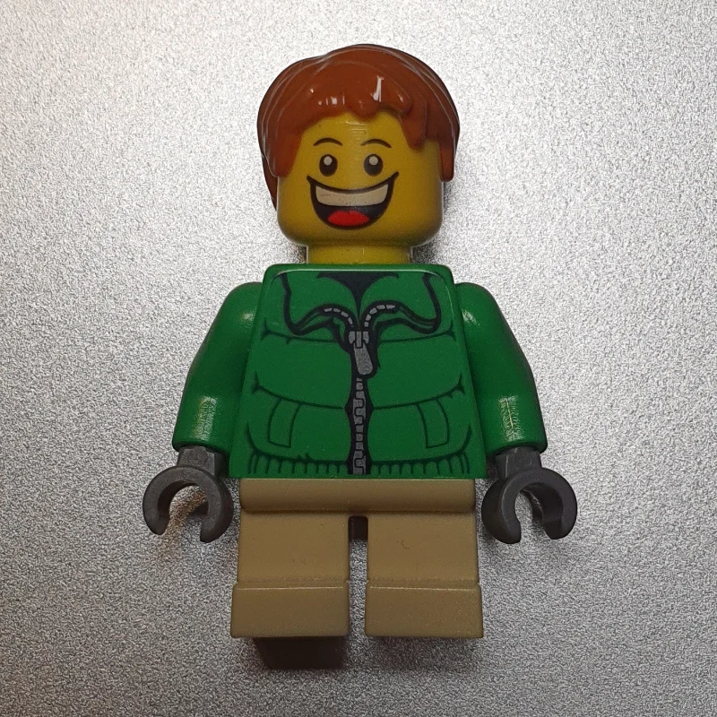 Boy, Green Jacket, Short Tan Legs, Dark Orange Hair