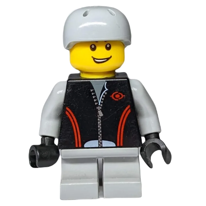 Boy, Black Jacket with Zipper, Short Light Bluish Gray Legs, Helmet
