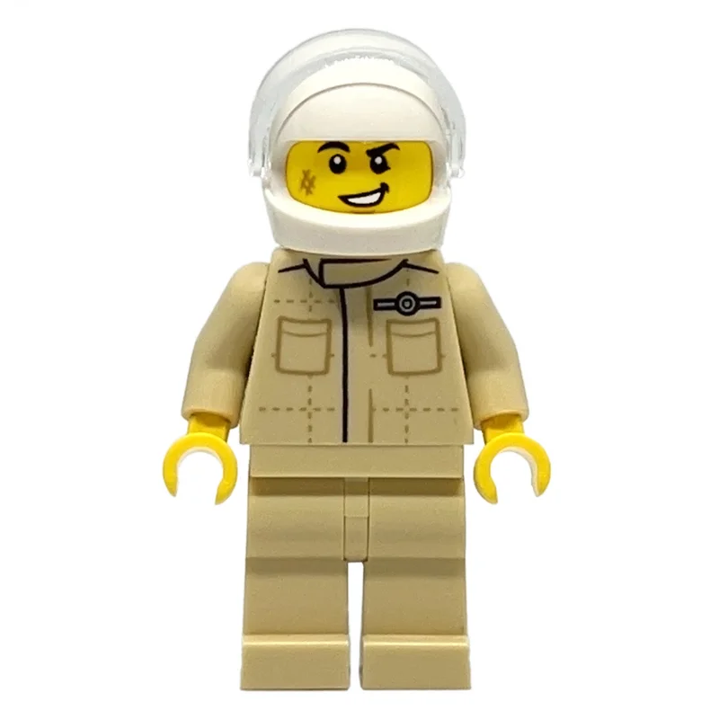 Race Driver, Tan Torso, Tan Legs, White Helmet