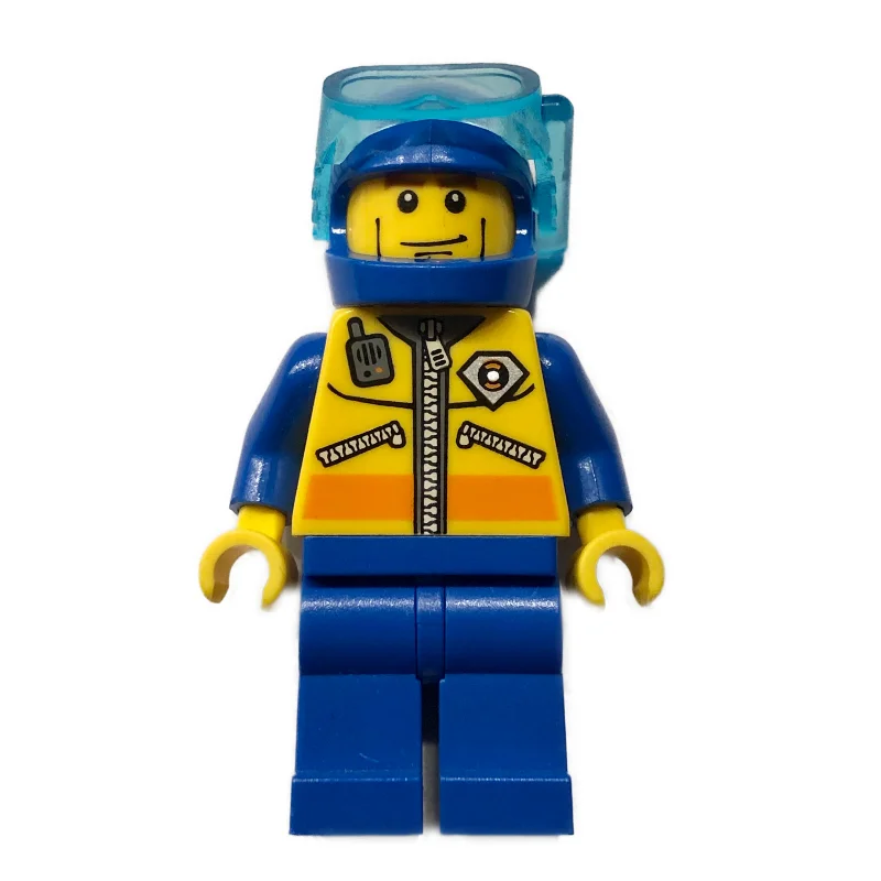Coast Guard Diver, Yellow Jacket with Zipper, Radio, and Badge, Blue Helmet with Mask