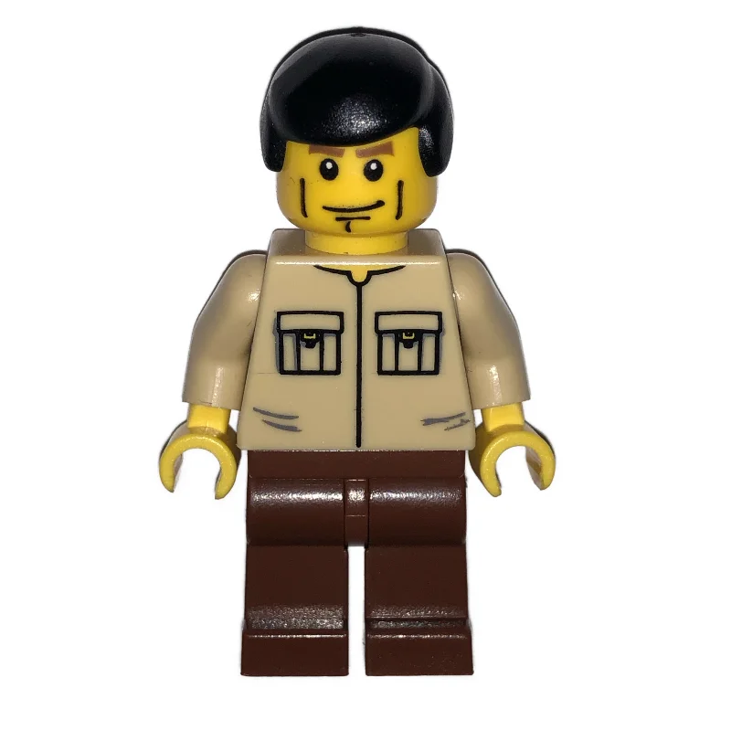 Man, Tan Shirt with Pockets, Reddish Brown Legs, Black Hair