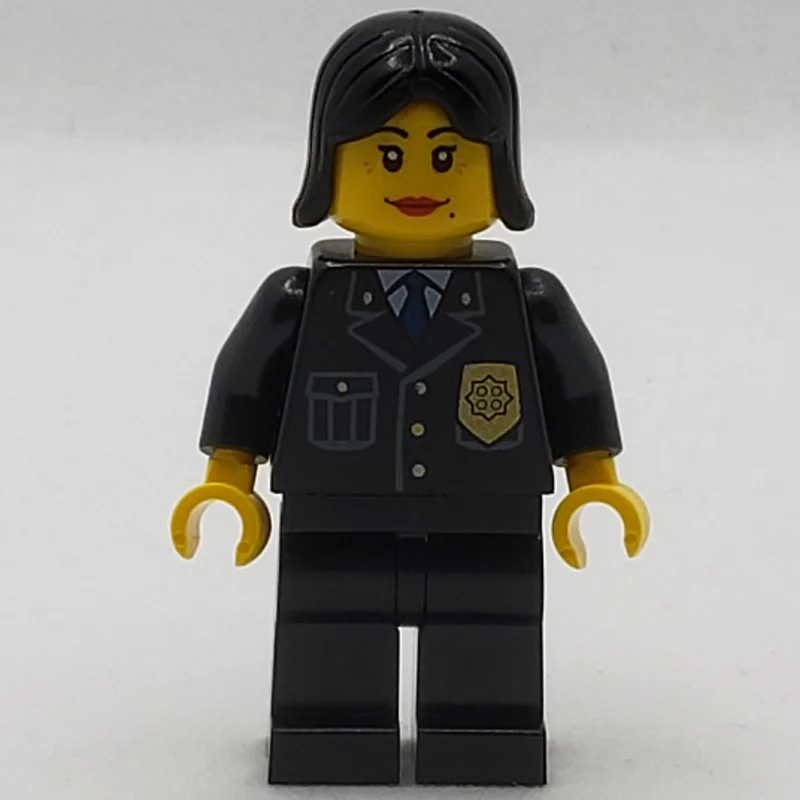 Policewoman, Black Jacket with Badge, Pocket, and Black Tie, Black Hair