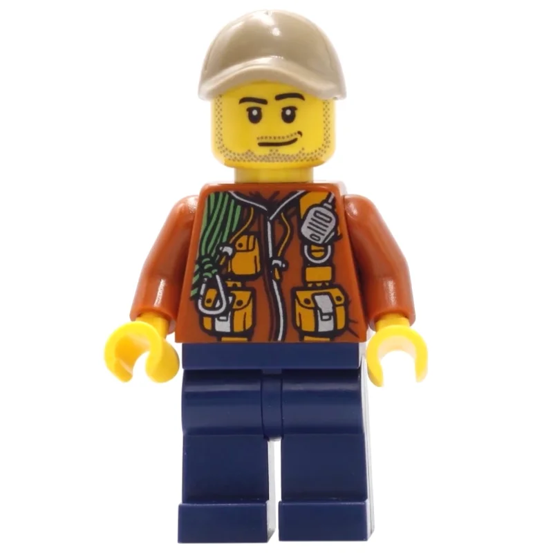 Explorer, Jacket with Pouches, Radio, and Rope, Dark Tan Cap, Stubble