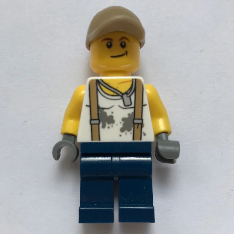 Mechanic, Dirty White Shirt with Suspenders, Dark Blue Legs, Dark Tan Cap