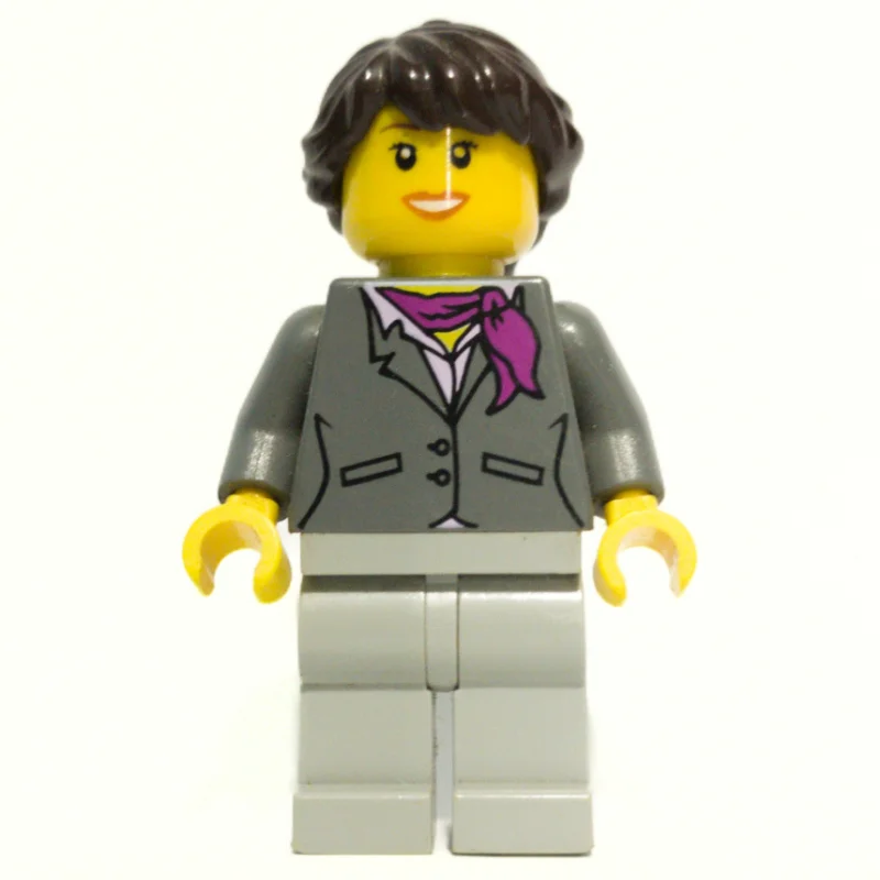 Woman, Dark Bluish Gray Jacket with Magenta Scarf, Light Bluish Gray Legs, Dark Brown Hair