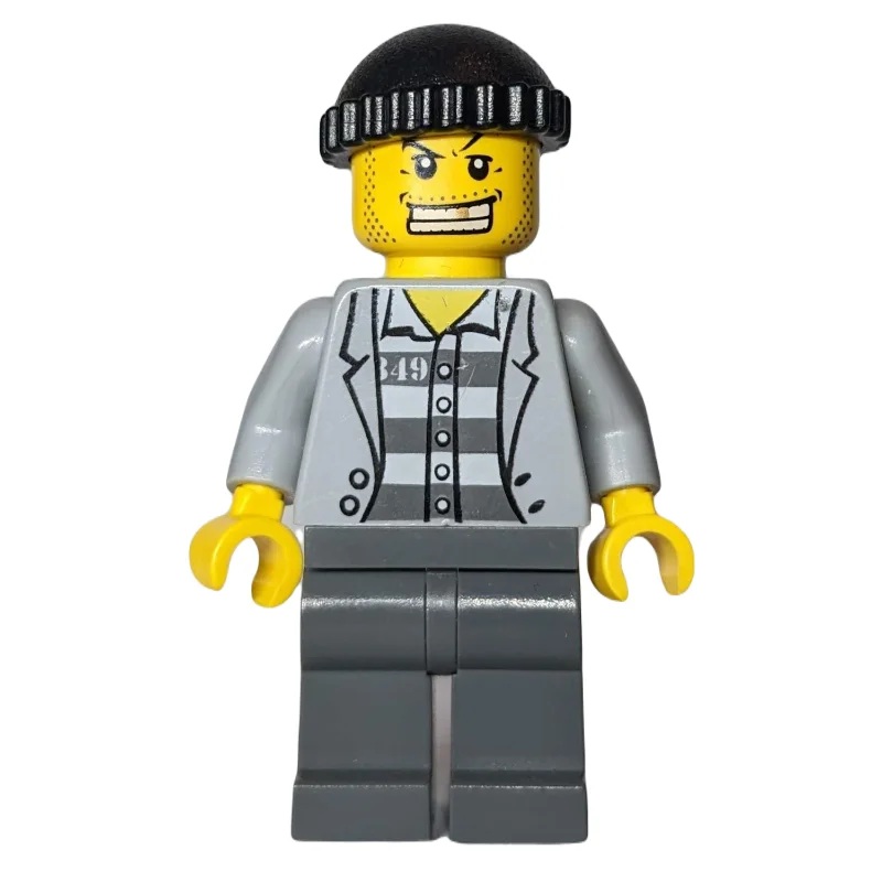 Criminal, Open Light Bluish Gray Jacket over Prison Shirt, Black Hat, Gold Tooth