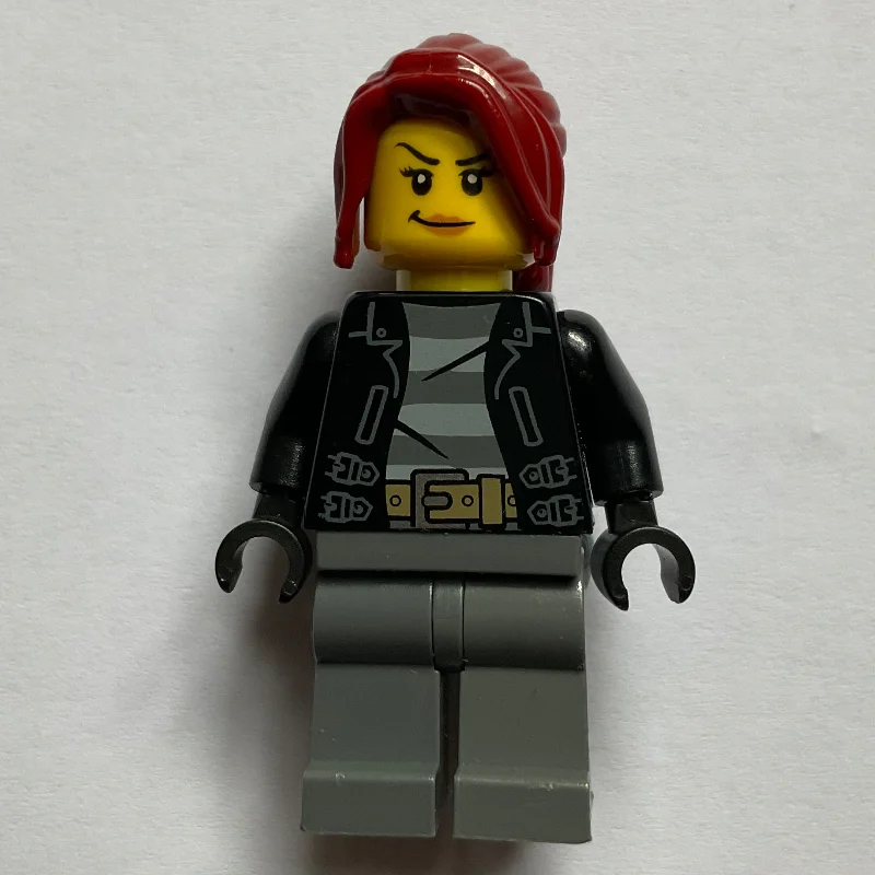 Criminal, Woman, Open Black Jacket over Prison Shirt, Dark Red Hair