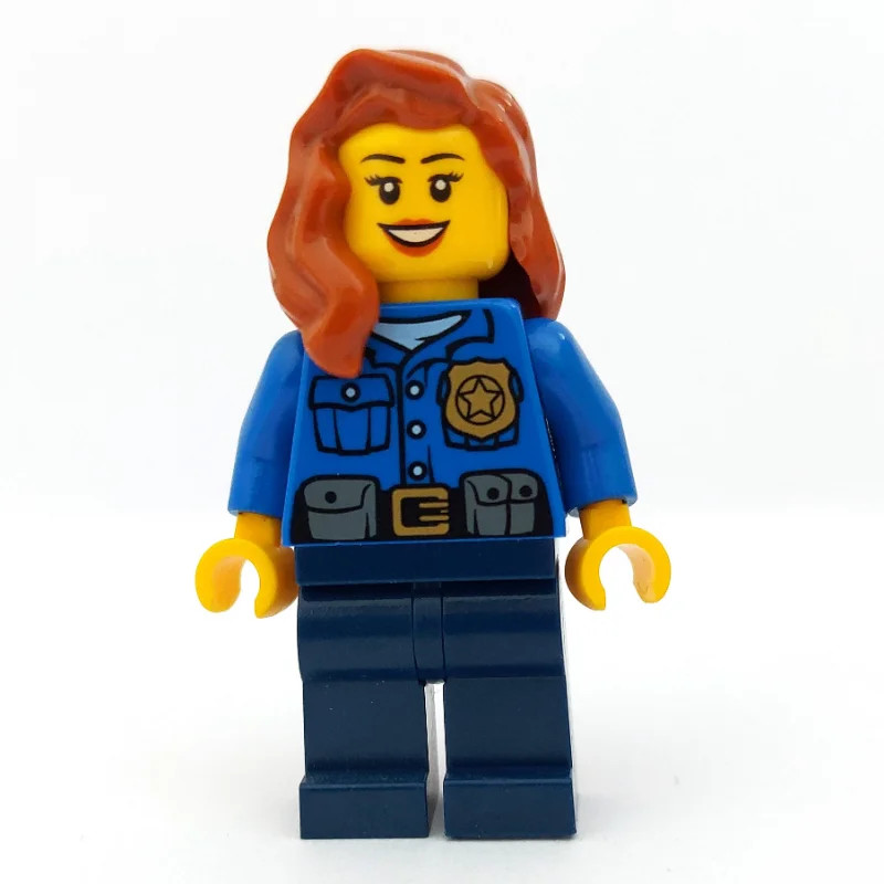 Policewoman, Blue Shirt with Badge and Pouches, Dark Blue Legs, Dark Orange Hair
